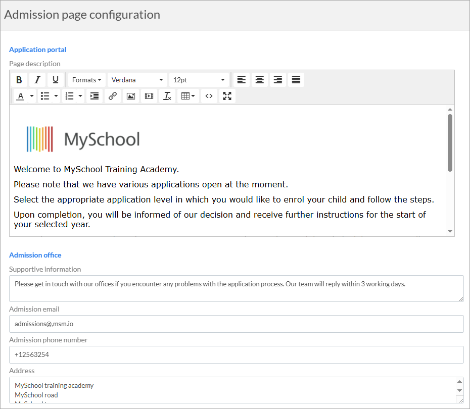 Admissions - Build your application landing page – MySchool Support