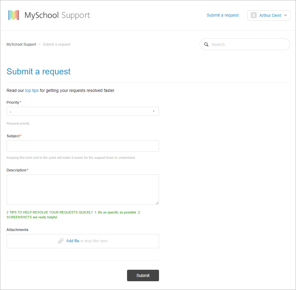 Submitting a support ticket MySchool Support